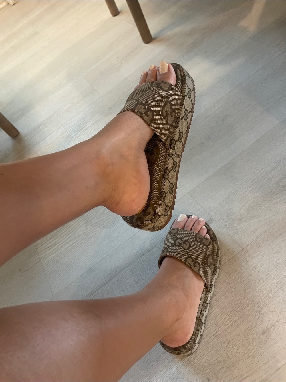 Brown and tan slide sandals. - Picture 4 of 7